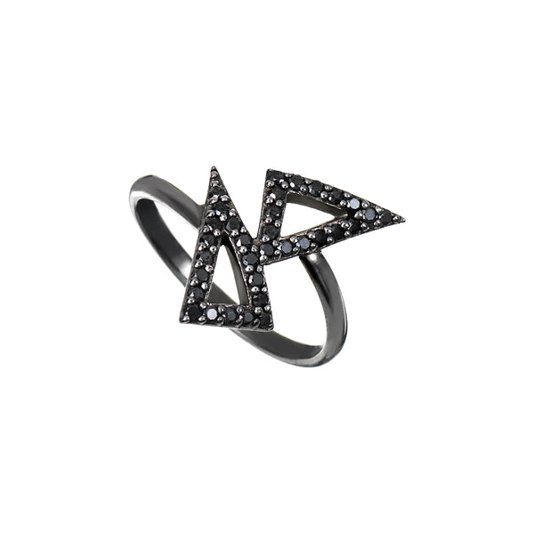 Black Rhodium Kite Ring with Black Stones