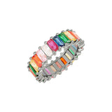 Black Rhodium Emerald Cut Rainbow Ring