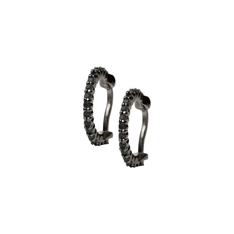 Black Rhodium Huggy Hoop Earrings with Black Stones