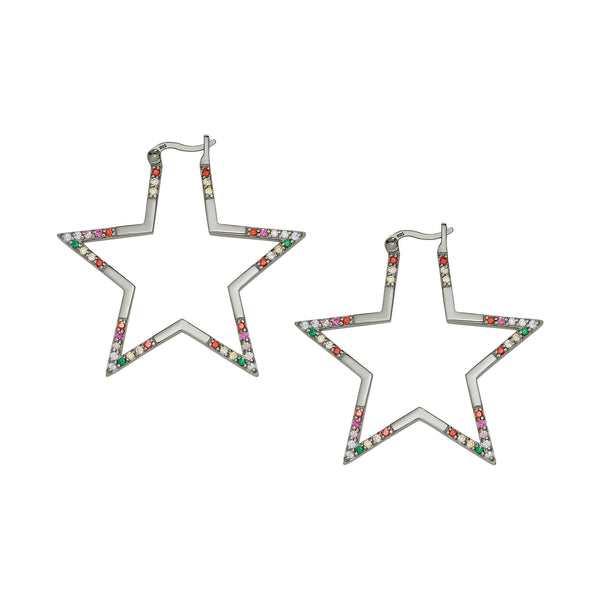 Black Rhodium Rainbow Large Star Hoops