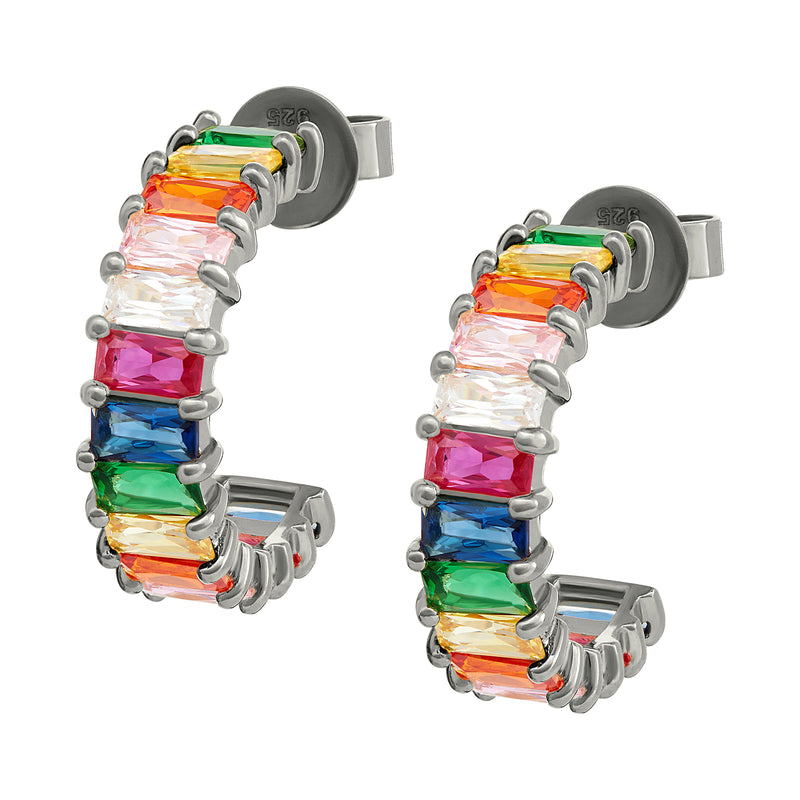 Black Rhodium Rainbow Emerald Cut Hoops