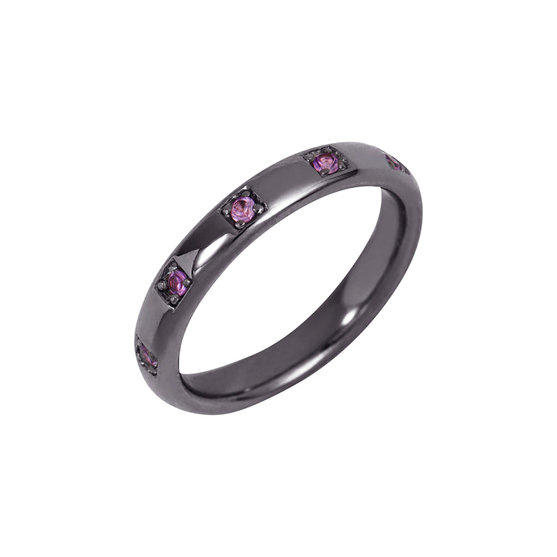 Black Rhodium Single Band Ring with Pink Stones