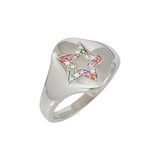 Black Rhodium Star Rainbow Signet Ring