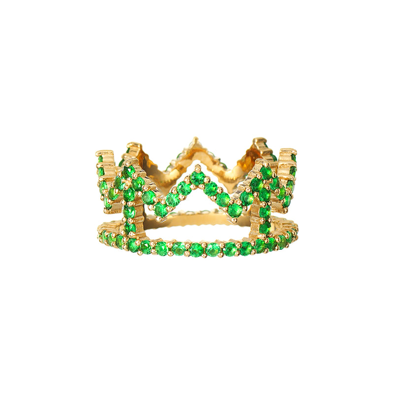 Gold Crown Ring with Green Stones