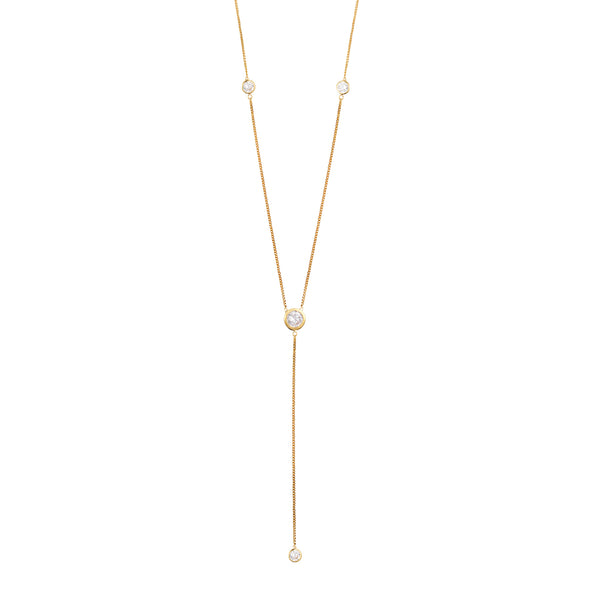 Gold Deep V Necklace with White Stones