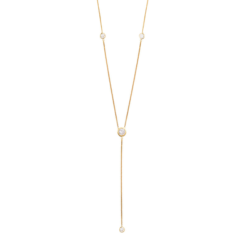 Gold Deep V Necklace with White Stones