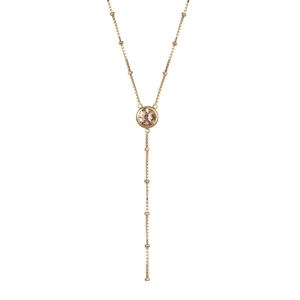 Gold Dot Chain Necklace with Champagne Stones