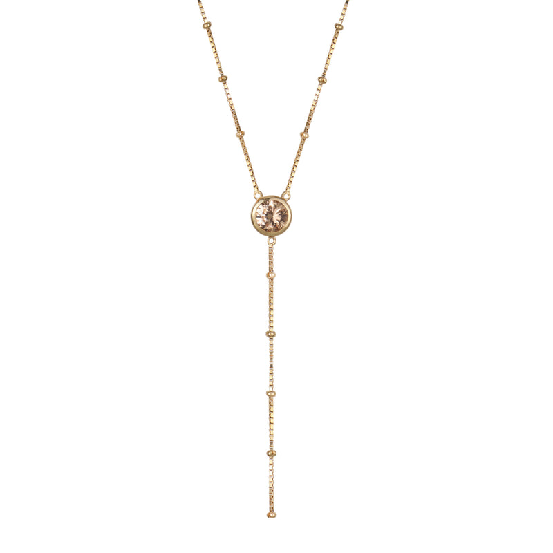 Gold Dot Chain Necklace with Champagne Stones