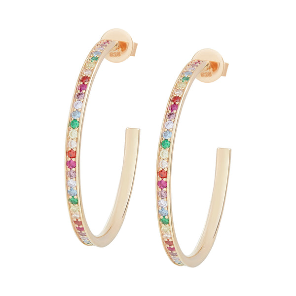 Gold Large Rainbow Embellished Hoops