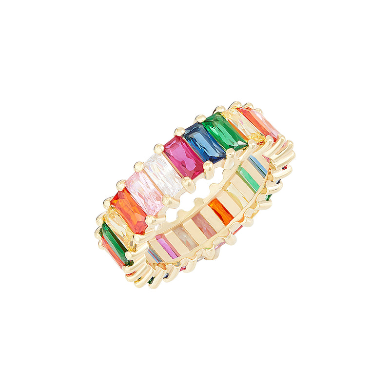 Gold Emerald Cut Rainbow Ring