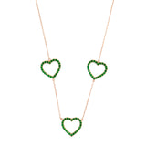 Gold Heart Trilogy Necklace with Green Stones