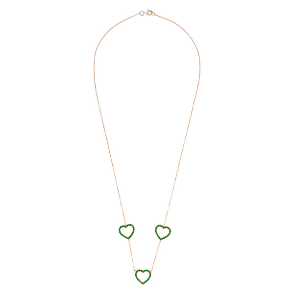 Gold Heart Trilogy Necklace with Green Stones