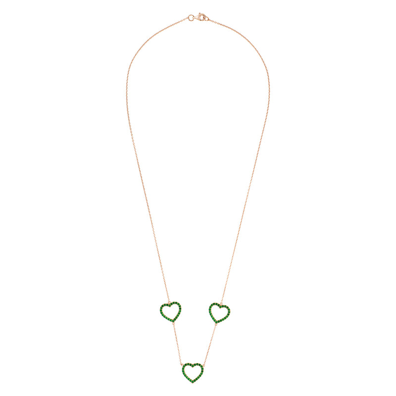 Gold Heart Trilogy Necklace with Green Stones