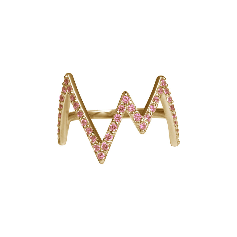 Gold Heartbeat Ring with Rhodolite Stones