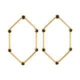 Gold Hexagon Earrings with Black Stones