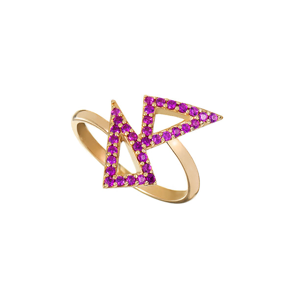 Gold Kite Ring with Pink Stones