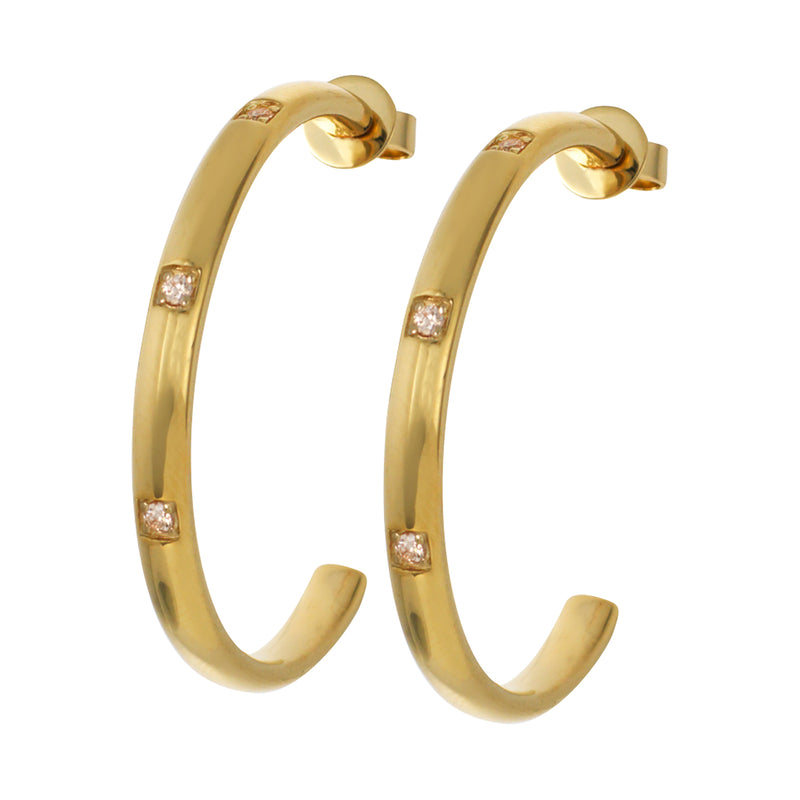 Gold Large Hoops with Champagne Stones