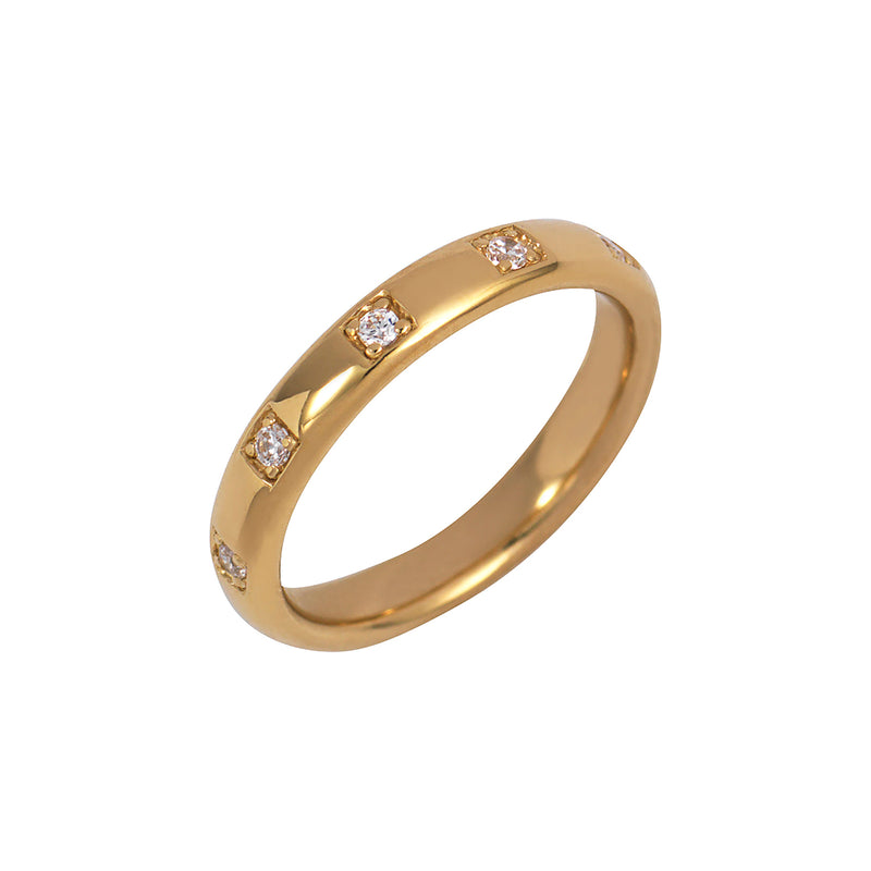 Gold Single Band Ring with White Stones