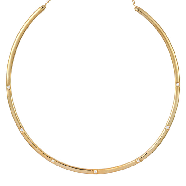 Gold Bangle Necklace with White Stones