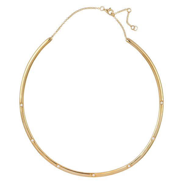 Gold Bangle Necklace with White Stones