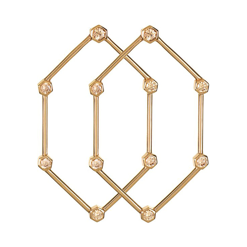 Rose Gold Hexagon Earrings with Champagne Stones