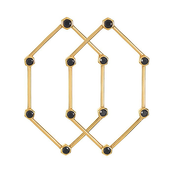 Gold Hexagon Earrings with Black Stones