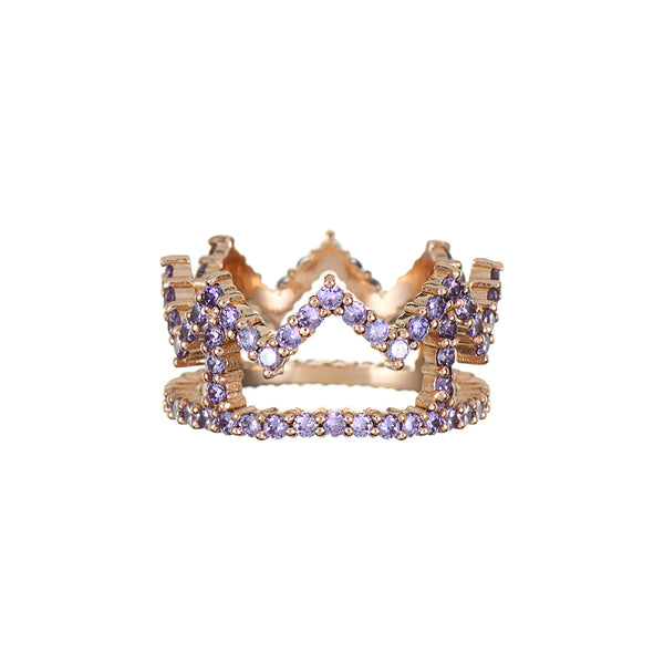 Rose Gold Crown Ring with Lilac Stones