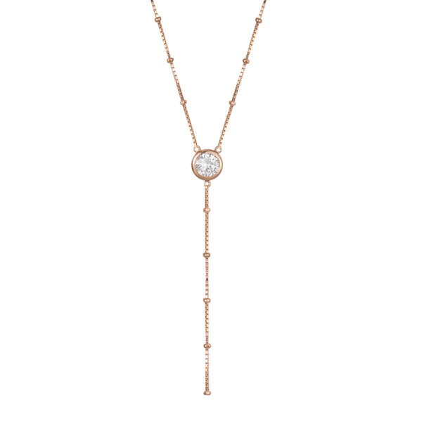 Rose Gold Dot Chain Necklace with White Stones