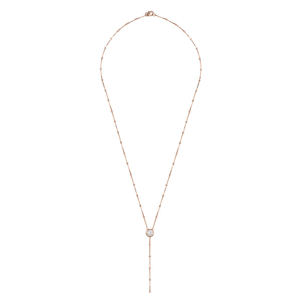 Rose Gold Dot Chain Necklace with White Stones