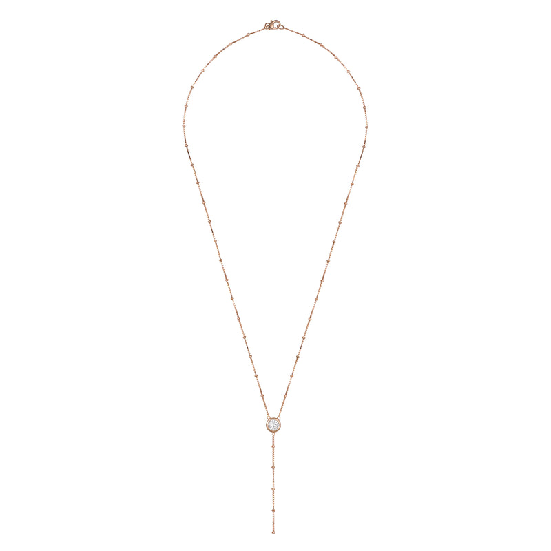 Rose Gold Dot Chain Necklace with White Stones