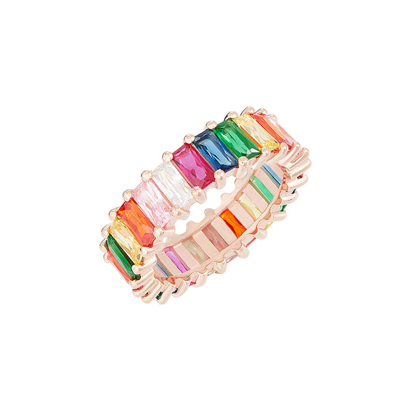 Rose Gold Emerald Cut Rainbow Ring