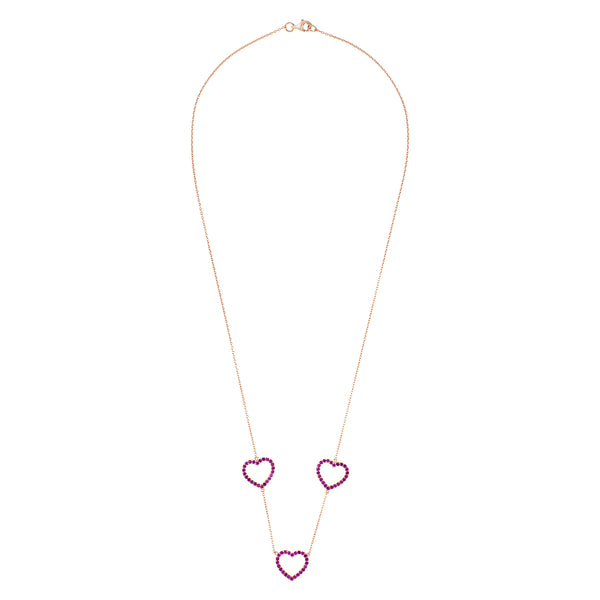 Rose Gold Heart Trilogy Necklace with Pink Stones