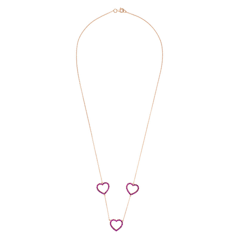 Rose Gold Heart Trilogy Necklace with Pink Stones