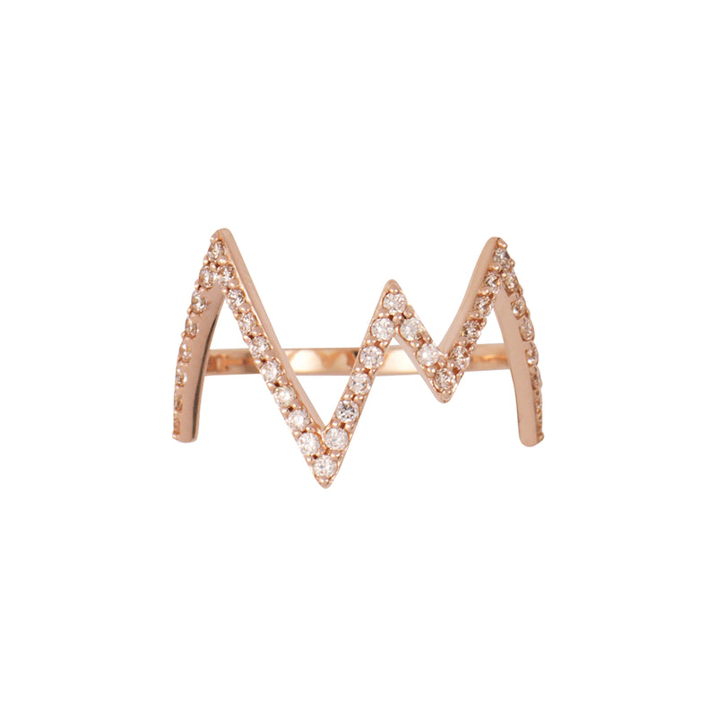 Rose Gold Heartbeat Ring with Champagne Stones