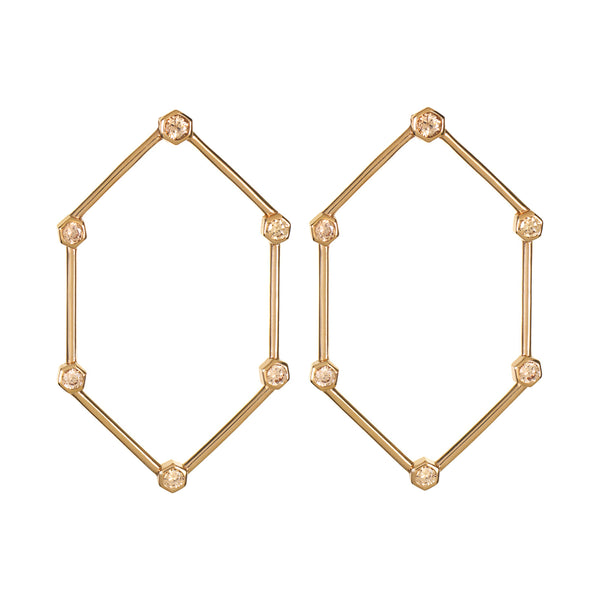 Rose Gold Hexagon Earrings with Champagne Stones