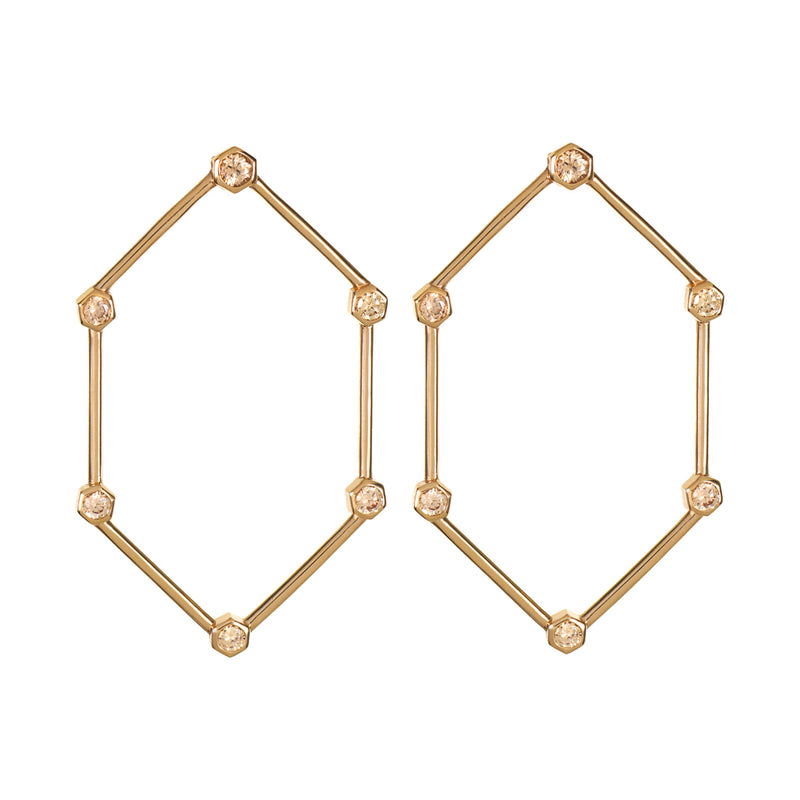 Rose Gold Hexagon Earrings with Champagne Stones