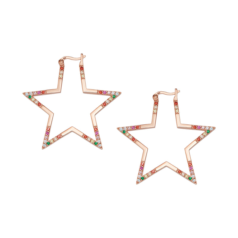 Rose Gold Rainbow Large Star Hoops