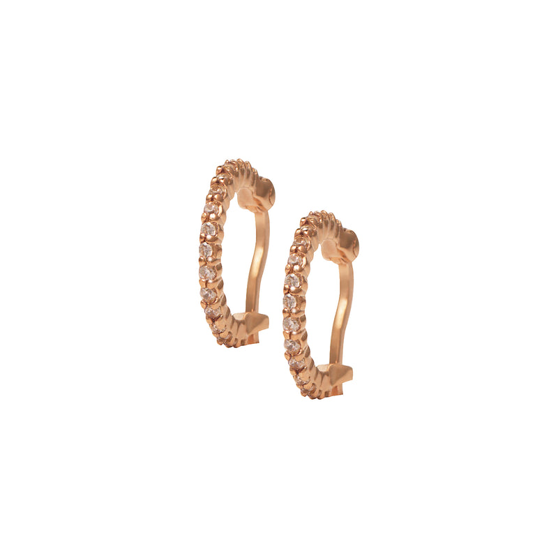 Rose Gold Huggy Hoop Earrings with Champagne Stones