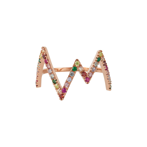 Rose Gold Rainbow Heartbeat Ring