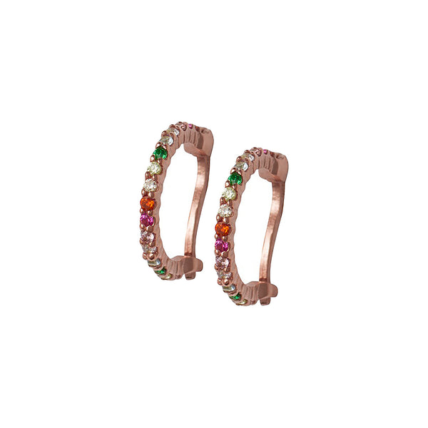 Rose Gold Rainbow Huggy Hoops