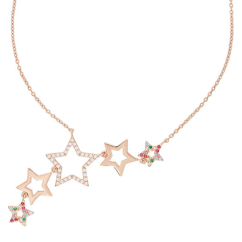 Rose Gold Rainbow Star Cluster Necklace