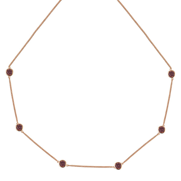 Rose Gold Tight Chain Necklace with Rhodolite Stones