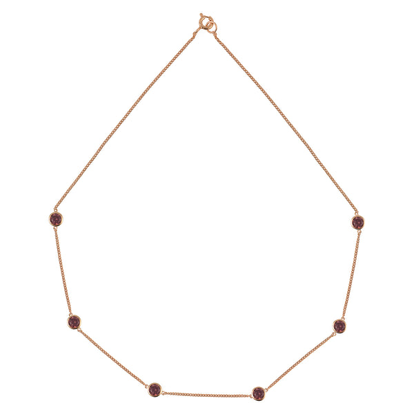 Rose Gold Tight Chain Necklace with Rhodolite Stones