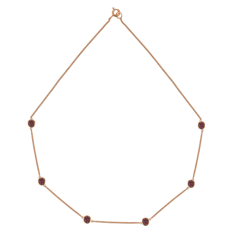 Rose Gold Tight Chain Necklace with Rhodolite Stones