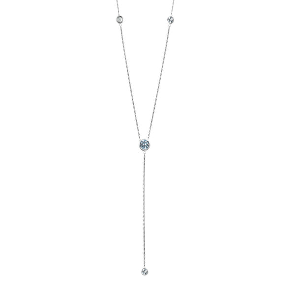 Silver Deep V Necklace with Aqua Stones