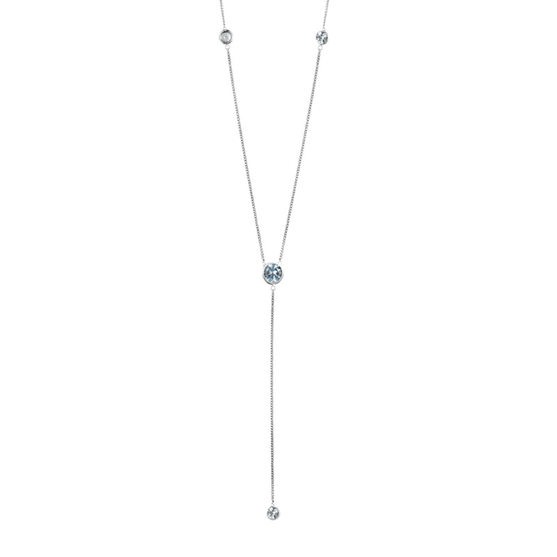 Silver Deep V Necklace with Aqua Stones