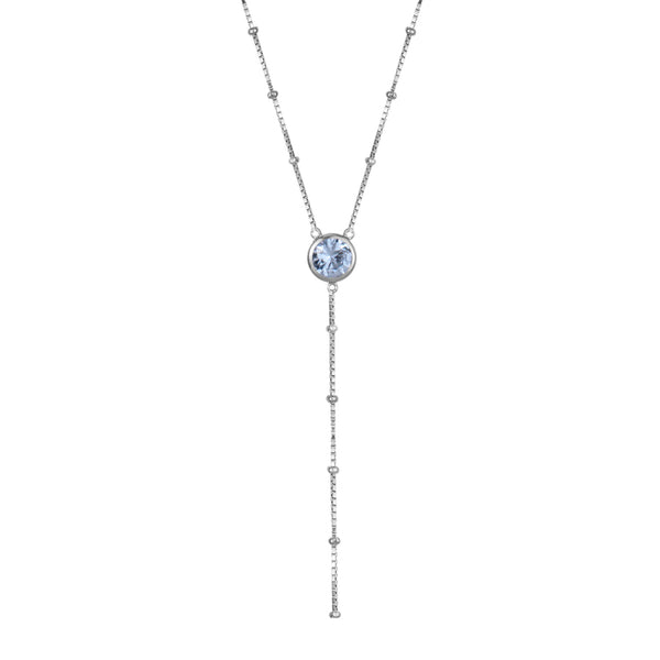 Silver Dot Chain Necklace with Aqua Stones