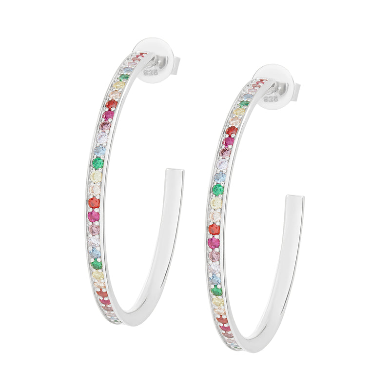 Silver Large Rainbow Embellished Hoops