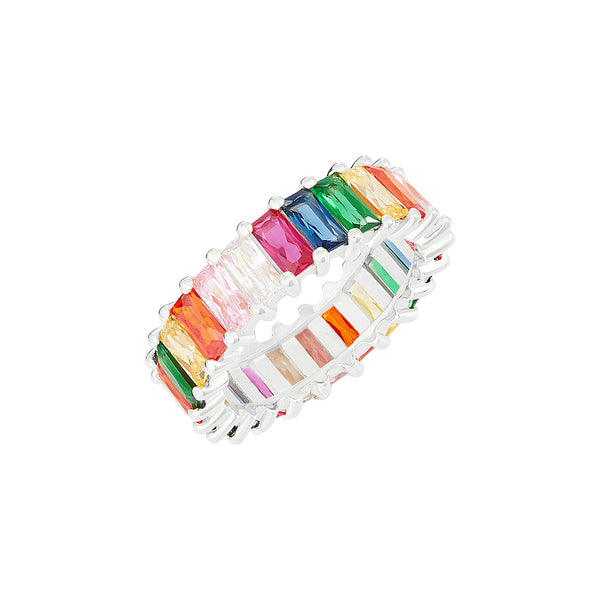 Silver Emerald Cut Rainbow Ring