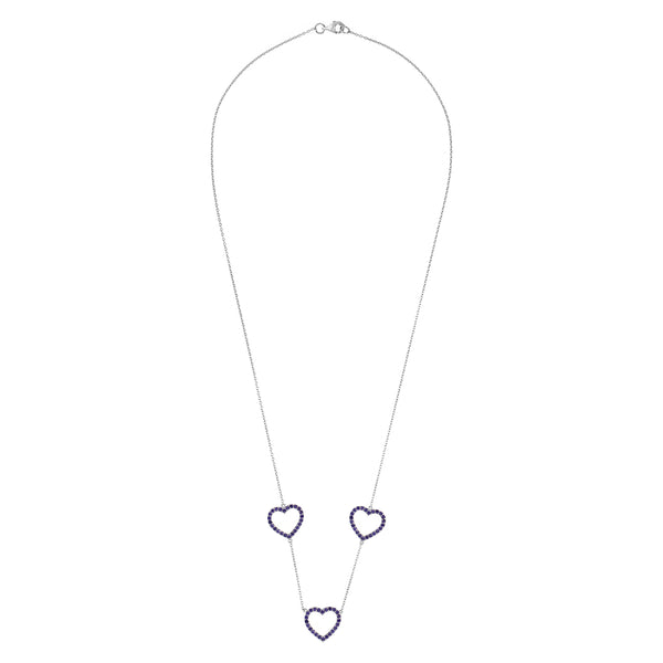 Silver Heart Trilogy Necklace with Purple Stones